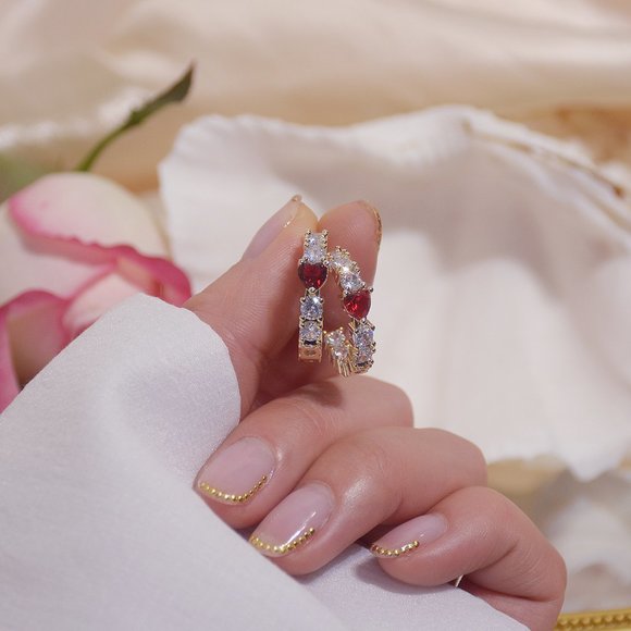 NEW 14K Gold Plated Diamond Heart Hoop Earrings - Picture 5 of 9